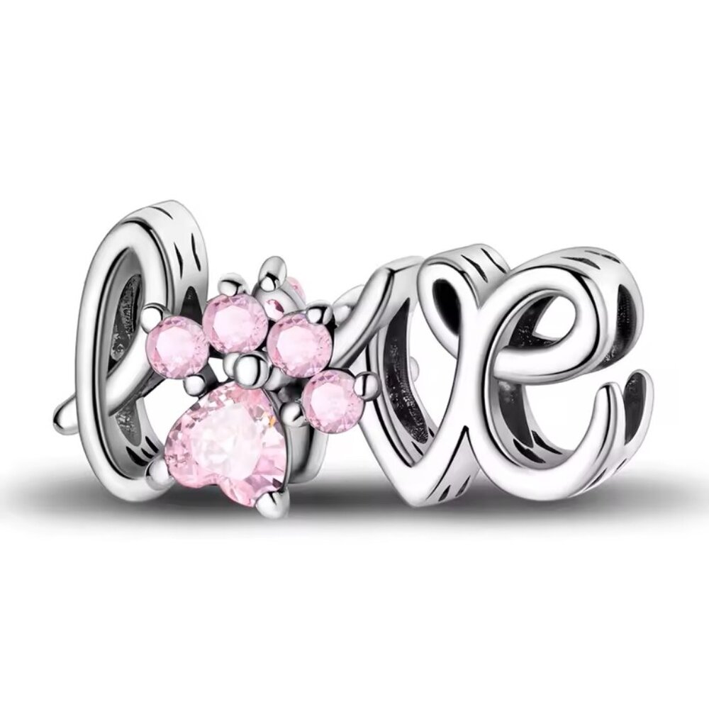 LOVE Charm with Pink Pet Paw Print